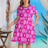 Floral Mouse Women's Theme Park Plus Size Dress with Pockets - Hand-Drawn Art